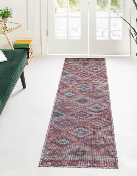 Washable Terracotta 2' x 7' 10 Sisu Runner Area Rug Easy to Clean Stain Resistant & Durable Polyester Chenille Distressed Vintage Look Carpet for Sale at Rug Engine