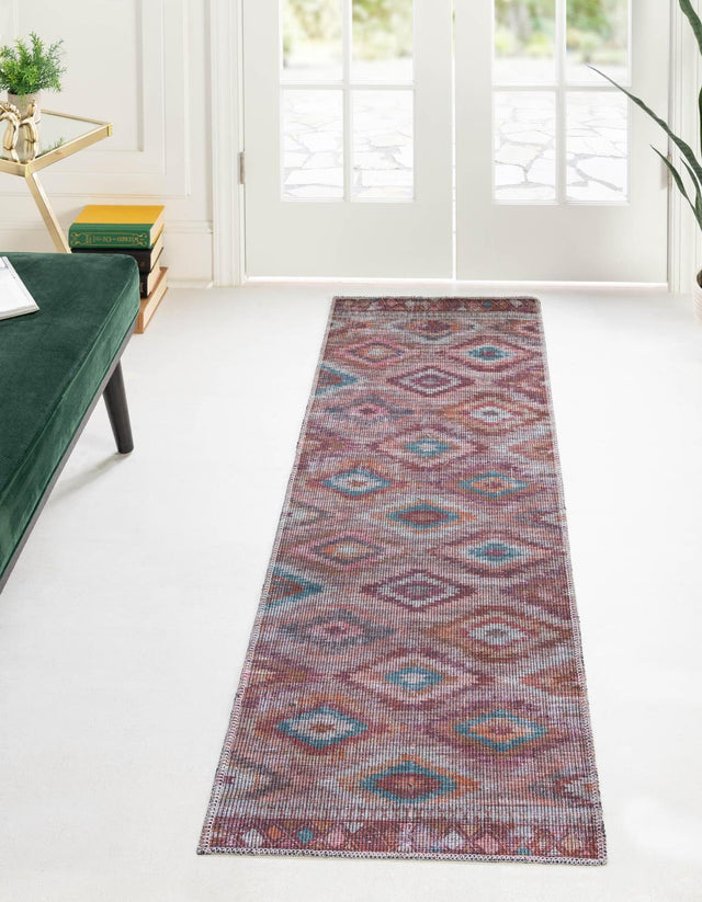Washable Terracotta 2' x 7' 10 Sisu Runner Area Rug Easy to Clean Stain Resistant & Durable Polyester Chenille Distressed Vintage Look Carpet for Sale at Rug Engine