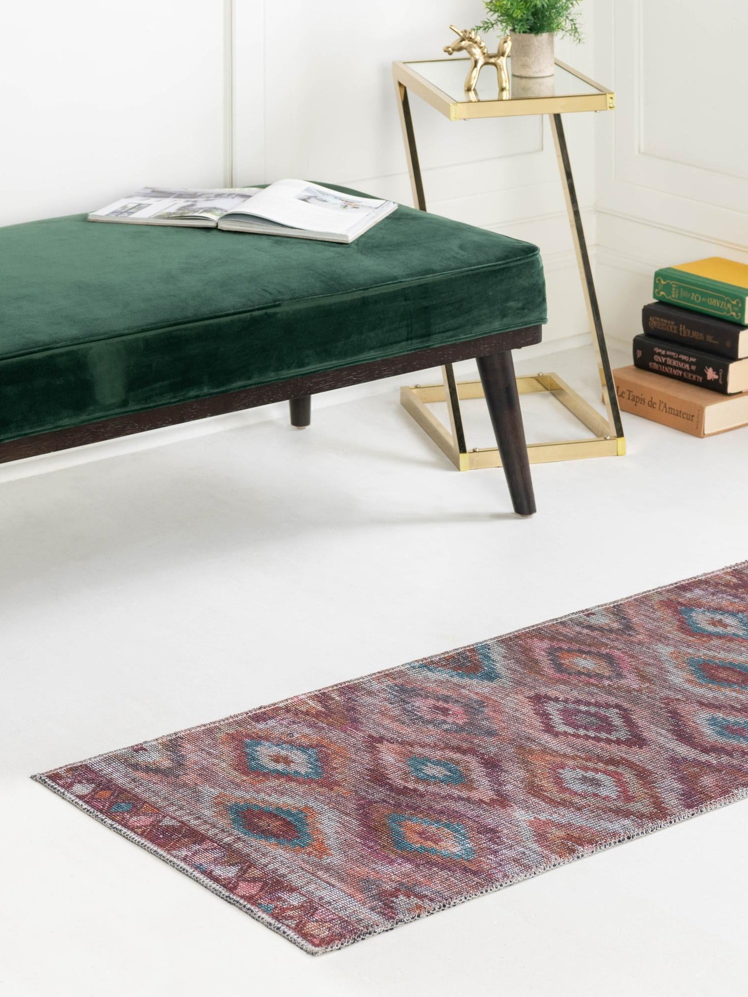 Washable Terracotta 2' 7 x 12' Sisu Runner Area Rug Easy to Clean Stain Resistant & Durable Polyester Chenille Distressed Vintage Look Carpet for Sale at Rug Engine