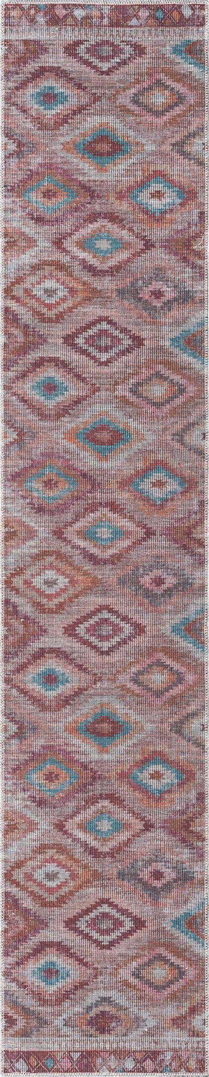 Washable Terracotta 2' x 10' Sisu Runner Area Rug Easy to Clean Stain Resistant & Durable Polyester Chenille Distressed Vintage Look Carpet for Sale at Rug Engine