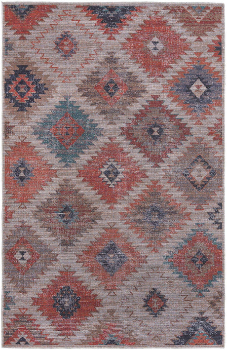 Rust red and Beige 6' x 9' Sisu Washable Rectangle Rug
