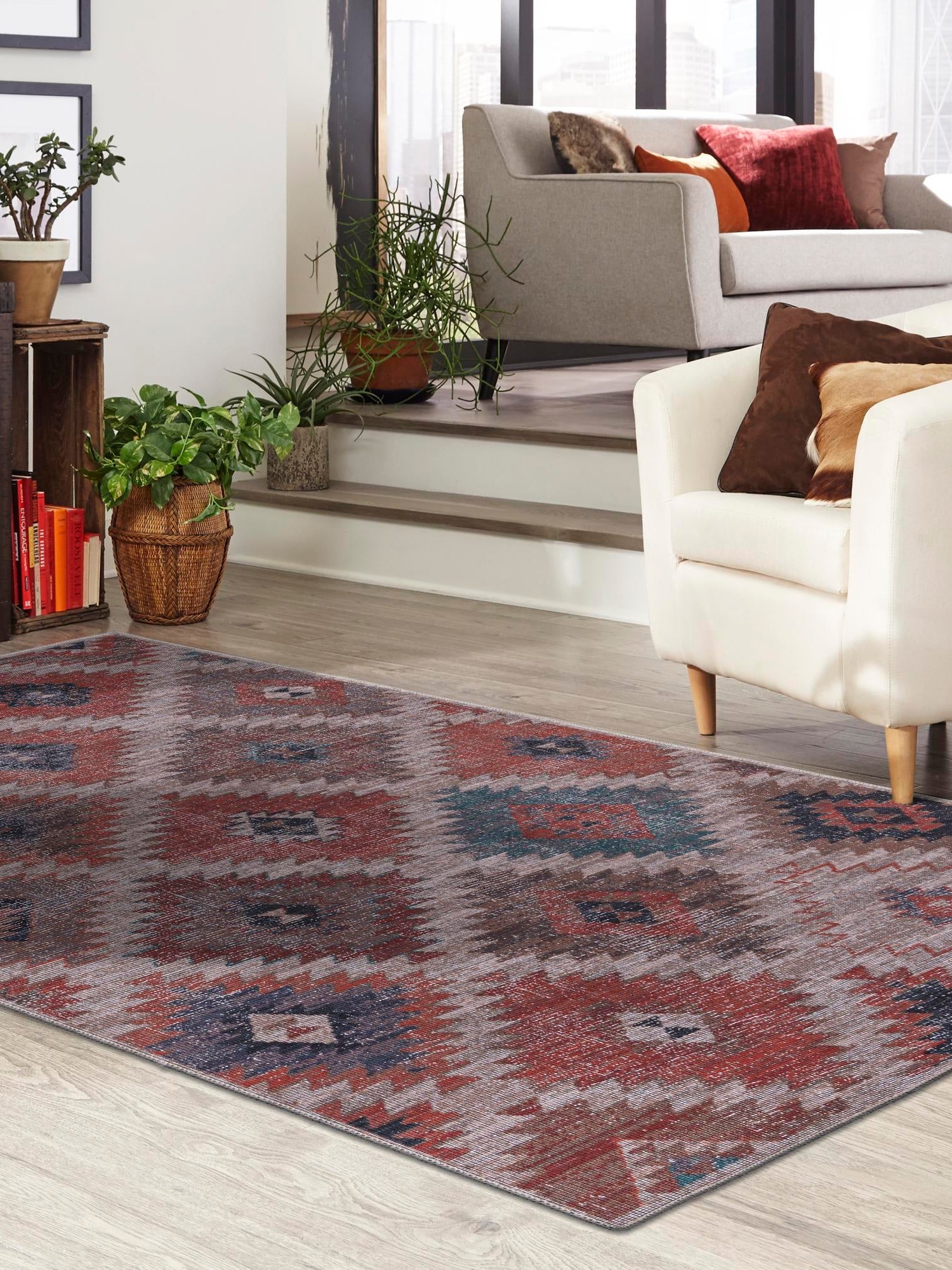 Washable Rust red and Beige 2' x 3' Sisu Rectangle Area Rug Easy to Clean Stain Resistant & Durable Polyester Chenille Distressed Vintage Look Carpet for Sale at Rug Engine