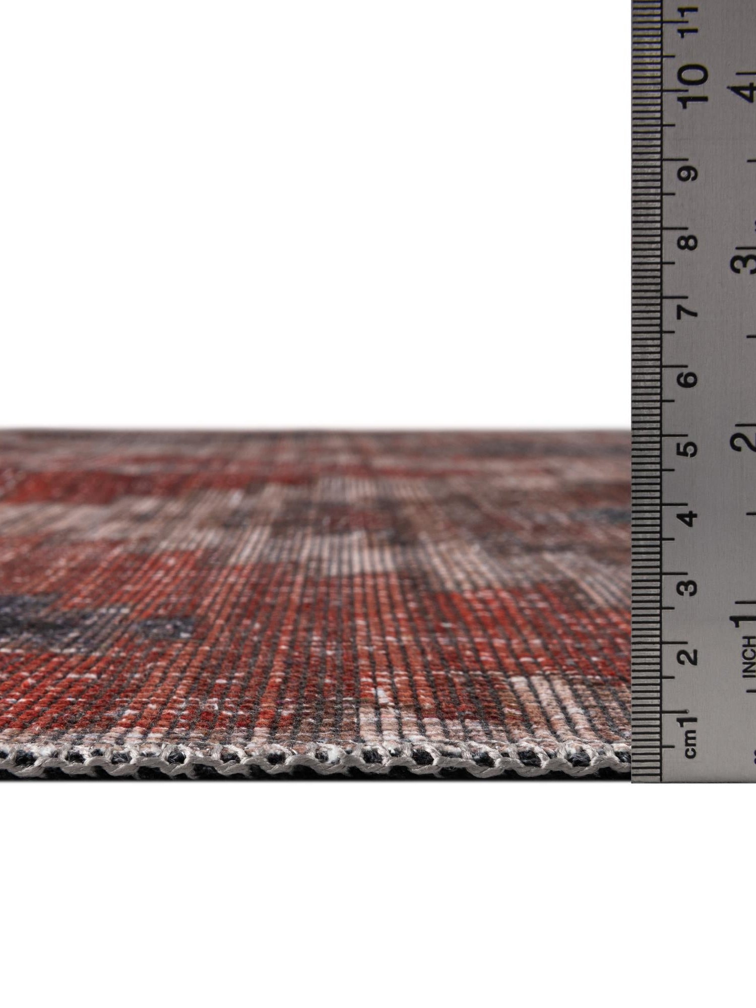 Washable Rust red and Beige 7' 3 x 10' Sisu Rectangle Area Rug Easy to Clean Stain Resistant & Durable Polyester Chenille Distressed Vintage Look Carpet for Sale at Rug Engine