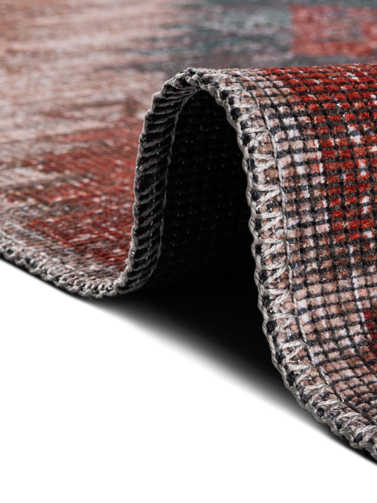 Washable Rust red and Beige 4' x 6' Sisu Washable Rectangle Area Rug Easy to Clean Stain Resistant & Durable Polyester Chenille Distressed Vintage Look Carpet for Sale at Rug Engine