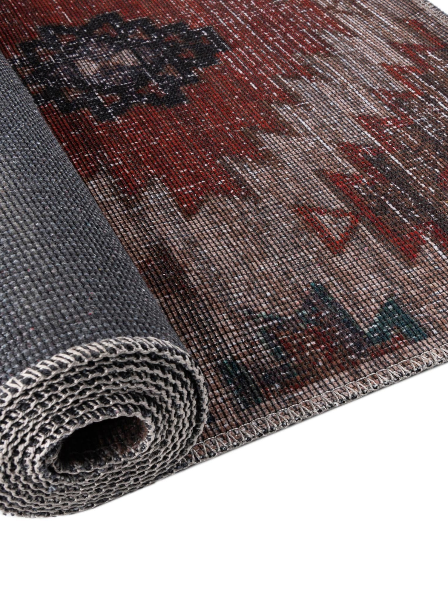 Washable Rust red and Beige 7' 3 x 10' Sisu Rectangle Area Rug Easy to Clean Stain Resistant & Durable Polyester Chenille Distressed Vintage Look Carpet for Sale at Rug Engine