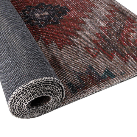 Washable Rust red and Beige 7' 3 x 10' Sisu Rectangle Area Rug Easy to Clean Stain Resistant & Durable Polyester Chenille Distressed Vintage Look Carpet for Sale at Rug Engine