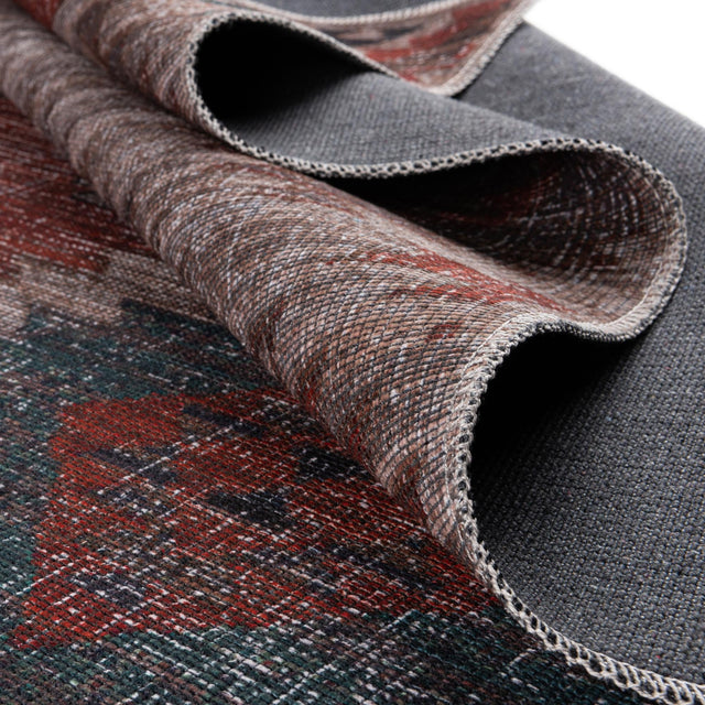 Washable Rust red and Beige 7' 3 x 10' Sisu Rectangle Area Rug Easy to Clean Stain Resistant & Durable Polyester Chenille Distressed Vintage Look Carpet for Sale at Rug Engine