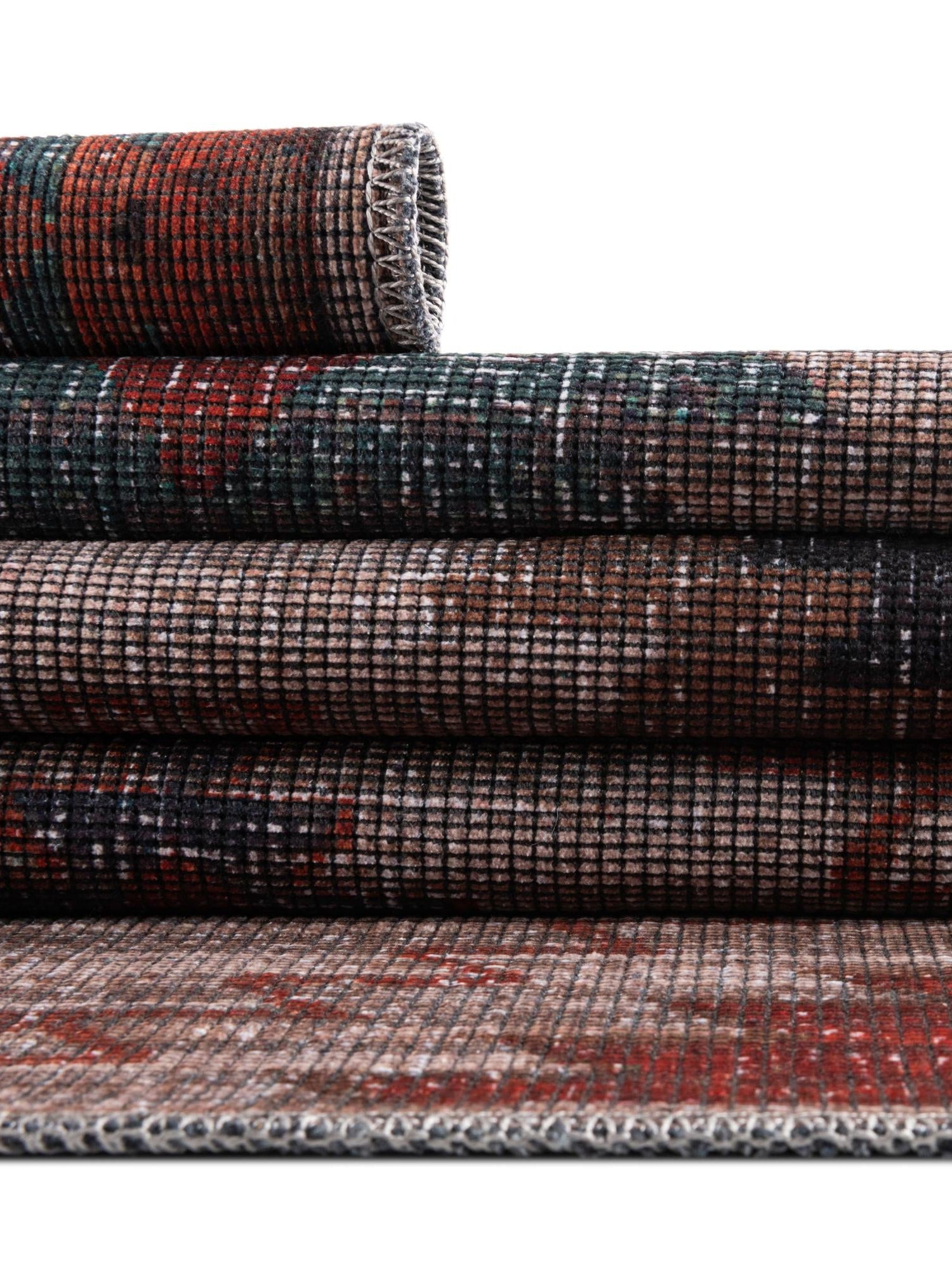 Washable Rust red and Beige 4' x 6' Sisu Washable Rectangle Area Rug Easy to Clean Stain Resistant & Durable Polyester Chenille Distressed Vintage Look Carpet for Sale at Rug Engine