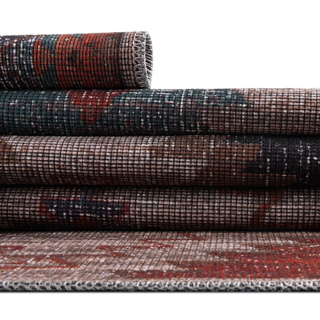 Washable Rust red and Beige 4' x 6' Sisu Washable Rectangle Area Rug Easy to Clean Stain Resistant & Durable Polyester Chenille Distressed Vintage Look Carpet for Sale at Rug Engine