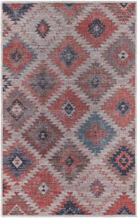 Washable Rust red and Beige 3' 3 x 5' 3 Sisu Washable Rectangle Area Rug Easy to Clean Stain Resistant & Durable Polyester Chenille Distressed Vintage Look Carpet for Sale at Rug Engine