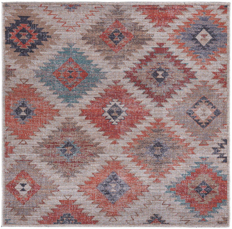 Washable Rust red and Beige 5' 3 x 5' 3 Sisu Square Area Rug Easy to Clean Stain Resistant & Durable Polyester Chenille Distressed Vintage Look Carpet for Sale at Rug Engine