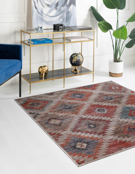 Washable Rust red and Beige 7' 3 x 7' 3 Sisu Square Area Rug Easy to Clean Stain Resistant & Durable Polyester Chenille Distressed Vintage Look Carpet for Sale at Rug Engine