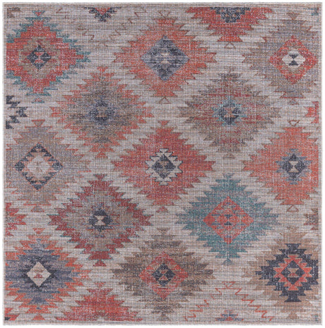 Washable Rust red and Beige 7' 3 x 7' 3 Sisu Square Area Rug Easy to Clean Stain Resistant & Durable Polyester Chenille Distressed Vintage Look Carpet for Sale at Rug Engine