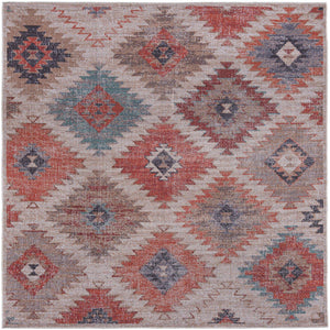 Washable Rust red and Beige 7' 10 x 7' 10 Sisu Square Area Rug Easy to Clean Stain Resistant & Durable Polyester Chenille Distressed Vintage Look Carpet for Sale at Rug Engine