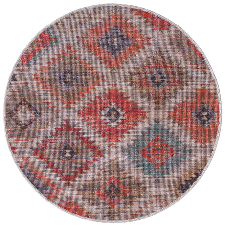 Washable Rust red and Beige 3' 3 x 3' 3 Sisu Round Area Rug Easy to Clean Stain Resistant & Durable Polyester Chenille Distressed Vintage Look Carpet for Sale at Rug Engine