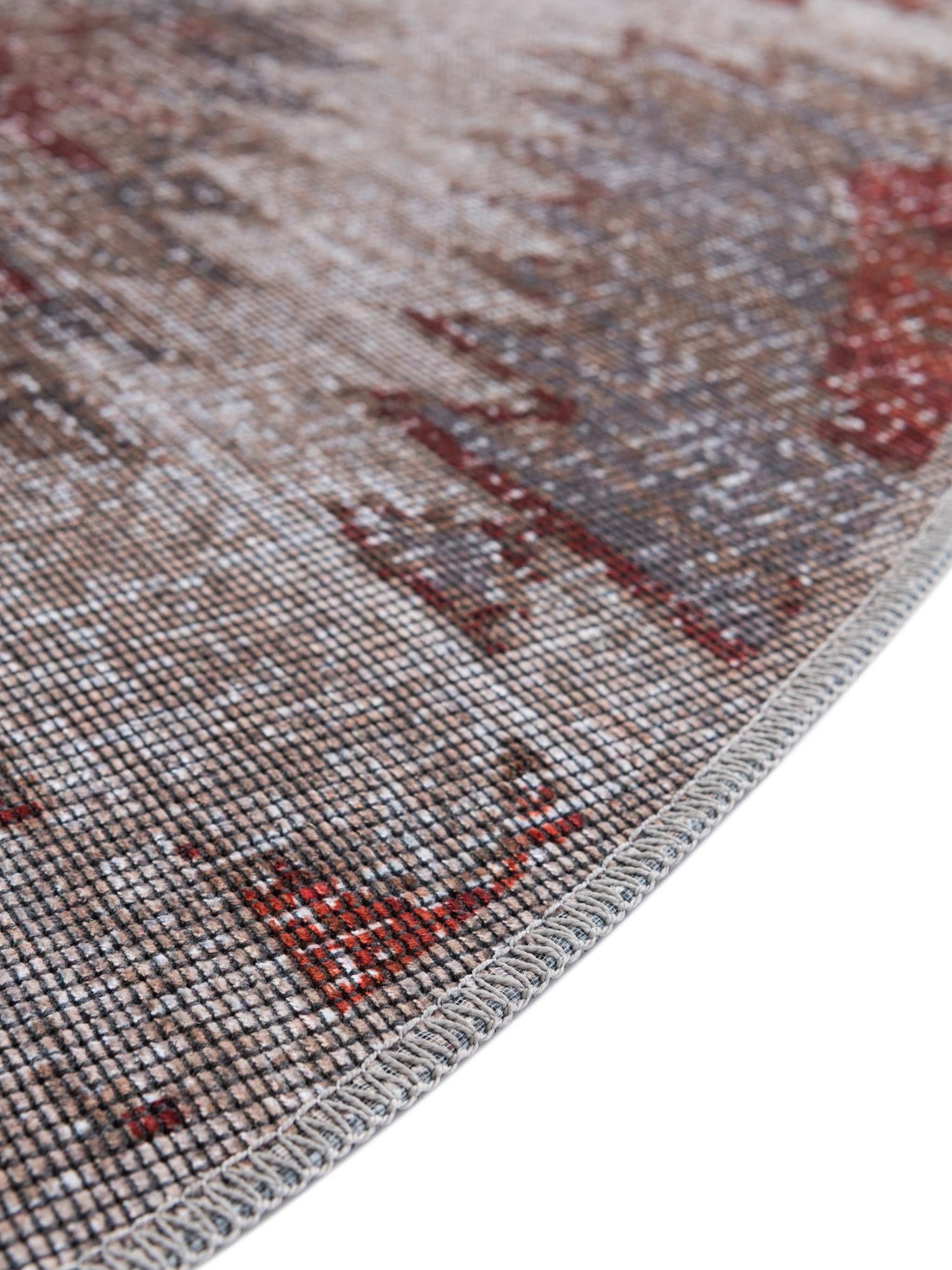 Washable Rust red and Beige 3' 11 x 3' 11 Sisu Round Area Rug Easy to Clean Stain Resistant & Durable Polyester Chenille Distressed Vintage Look Carpet for Sale at Rug Engine