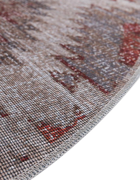 Washable Rust red and Beige 3' 11 x 3' 11 Sisu Round Area Rug Easy to Clean Stain Resistant & Durable Polyester Chenille Distressed Vintage Look Carpet for Sale at Rug Engine