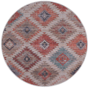 Washable Rust red and Beige 3' 11 x 3' 11 Sisu Round Area Rug Easy to Clean Stain Resistant & Durable Polyester Chenille Distressed Vintage Look Carpet for Sale at Rug Engine