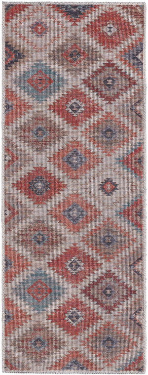Washable Rust red and Beige 2' x 5' Sisu Washable Runner Area Rug Easy to Clean Stain Resistant & Durable Polyester Chenille Distressed Vintage Look Carpet for Sale at Rug Engine