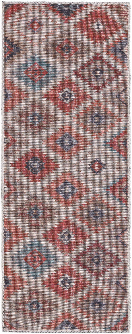 Washable Rust red and Beige 2' x 5' Sisu Washable Runner Area Rug Easy to Clean Stain Resistant & Durable Polyester Chenille Distressed Vintage Look Carpet for Sale at Rug Engine