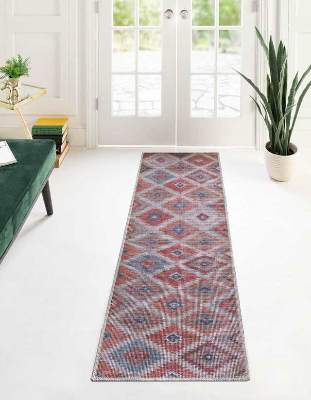 Washable Rust red and Beige 2' x 10' Sisu Runner Area Rug Easy to Clean Stain Resistant & Durable Polyester Chenille Distressed Vintage Look Carpet for Sale at Rug Engine