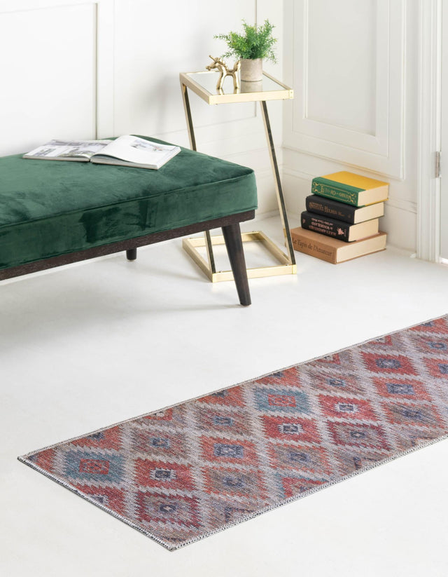 Washable Rust red and Beige 2' x 6' Sisu Runner Area Rug Easy to Clean Stain Resistant & Durable Polyester Chenille Distressed Vintage Look Carpet for Sale at Rug Engine
