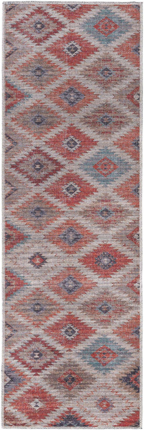 Washable Rust red and Beige 2' x 6' Sisu Runner Area Rug Easy to Clean Stain Resistant & Durable Polyester Chenille Distressed Vintage Look Carpet for Sale at Rug Engine