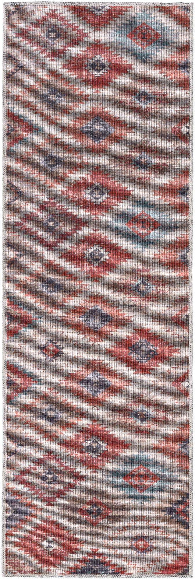 Washable Rust red and Beige 2' x 6' Sisu Runner Area Rug Easy to Clean Stain Resistant & Durable Polyester Chenille Distressed Vintage Look Carpet for Sale at Rug Engine