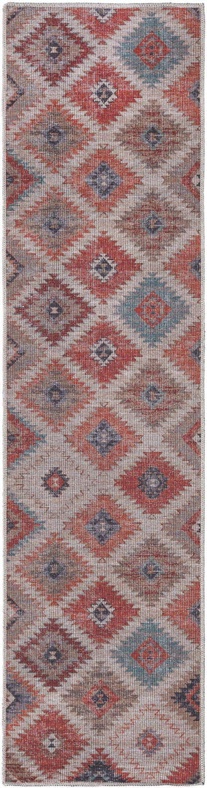 Washable Rust red and Beige 2' x 7' 10 Sisu Runner Area Rug Easy to Clean Stain Resistant & Durable Polyester Chenille Distressed Vintage Look Carpet for Sale at Rug Engine