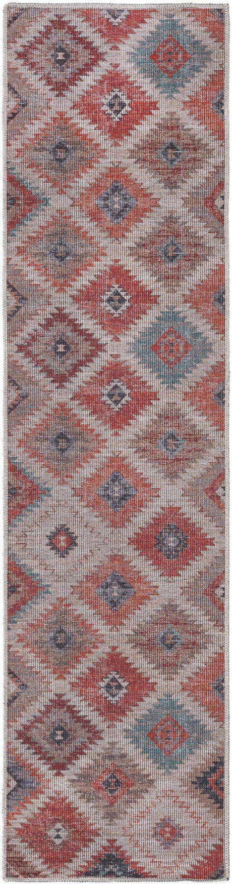 Washable Rust red and Beige 2' x 7' 10 Sisu Runner Area Rug Easy to Clean Stain Resistant & Durable Polyester Chenille Distressed Vintage Look Carpet for Sale at Rug Engine