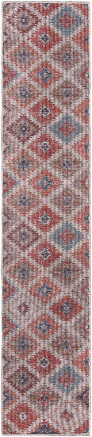 Washable Rust red and Beige 2' x 10' Sisu Runner Area Rug Easy to Clean Stain Resistant & Durable Polyester Chenille Distressed Vintage Look Carpet for Sale at Rug Engine