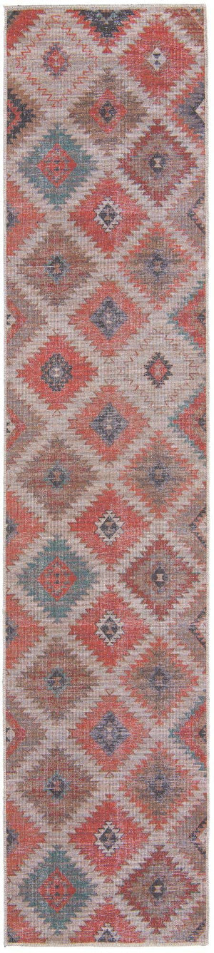Washable Rust red and Beige 2' 7 x 12' Sisu Runner Area Rug Easy to Clean Stain Resistant & Durable Polyester Chenille Distressed Vintage Look Carpet for Sale at Rug Engine