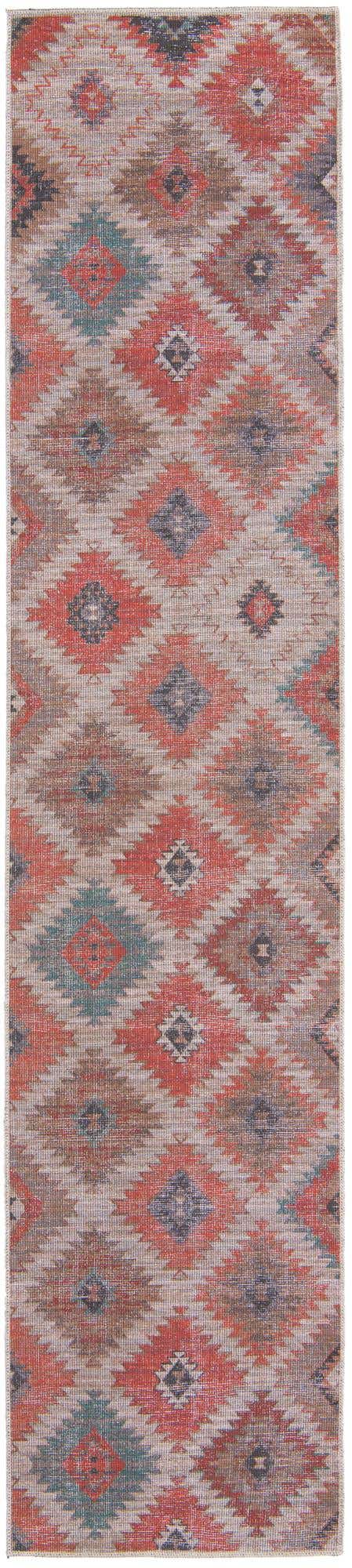Washable Rust red and Beige 2' 7 x 12' Sisu Runner Area Rug Easy to Clean Stain Resistant & Durable Polyester Chenille Distressed Vintage Look Carpet for Sale at Rug Engine