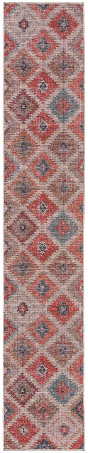 Washable Rust red and Beige 2' 7 x 14' Sisu Runner Area Rug Easy to Clean Stain Resistant & Durable Polyester Chenille Distressed Vintage Look Carpet for Sale at Rug Engine