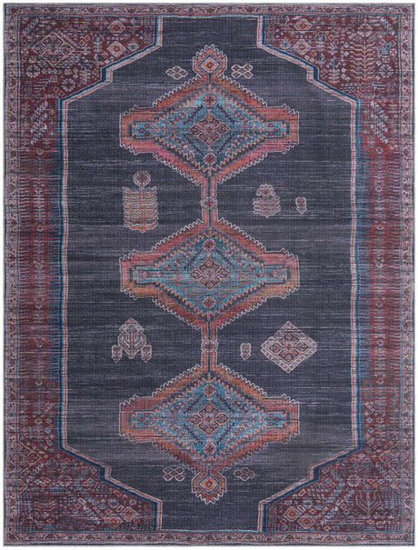 Washable Charcoal and Gray 9' 2 x 12' Sisu Rectangle Area Rug Easy to Clean Stain Resistant & Durable Polyester Chenille Distressed Vintage Look Carpet for Sale at Rug Engine