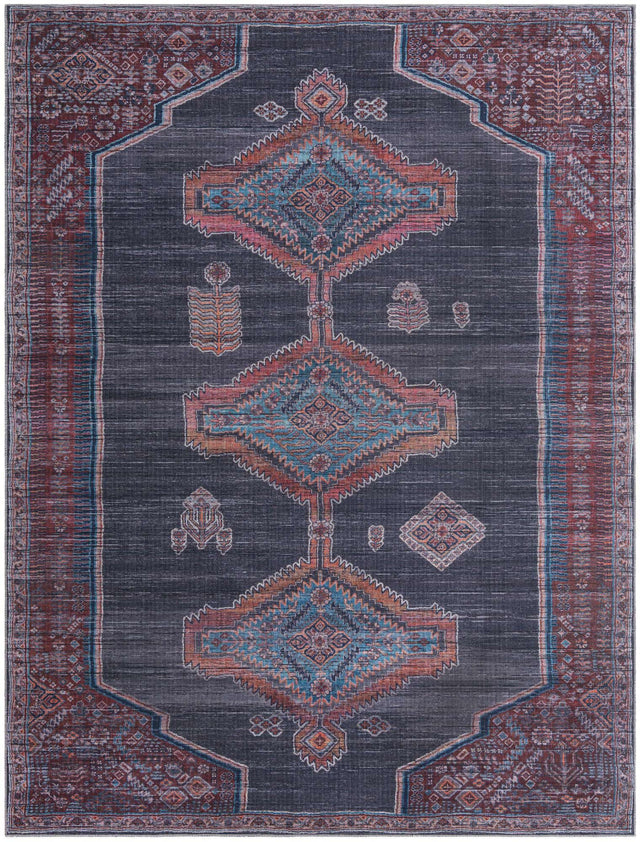 Washable Charcoal and Gray 9' 2 x 12' Sisu Rectangle Area Rug Easy to Clean Stain Resistant & Durable Polyester Chenille Distressed Vintage Look Carpet for Sale at Rug Engine