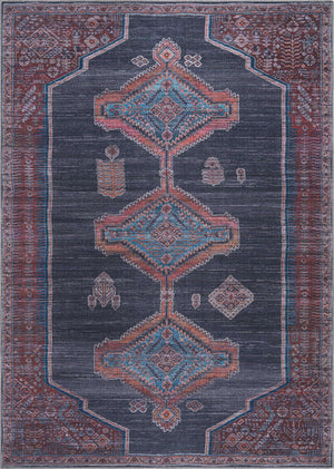 Washable Charcoal and Gray 7' 3 x 10' Sisu Rectangle Area Rug Easy to Clean Stain Resistant & Durable Polyester Chenille Distressed Vintage Look Carpet for Sale at Rug Engine