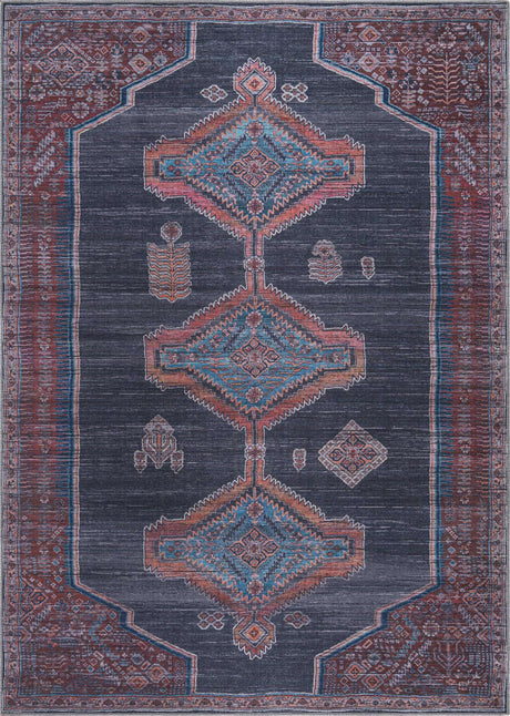 Washable Charcoal and Gray 7' 3 x 10' Sisu Rectangle Area Rug Easy to Clean Stain Resistant & Durable Polyester Chenille Distressed Vintage Look Carpet for Sale at Rug Engine