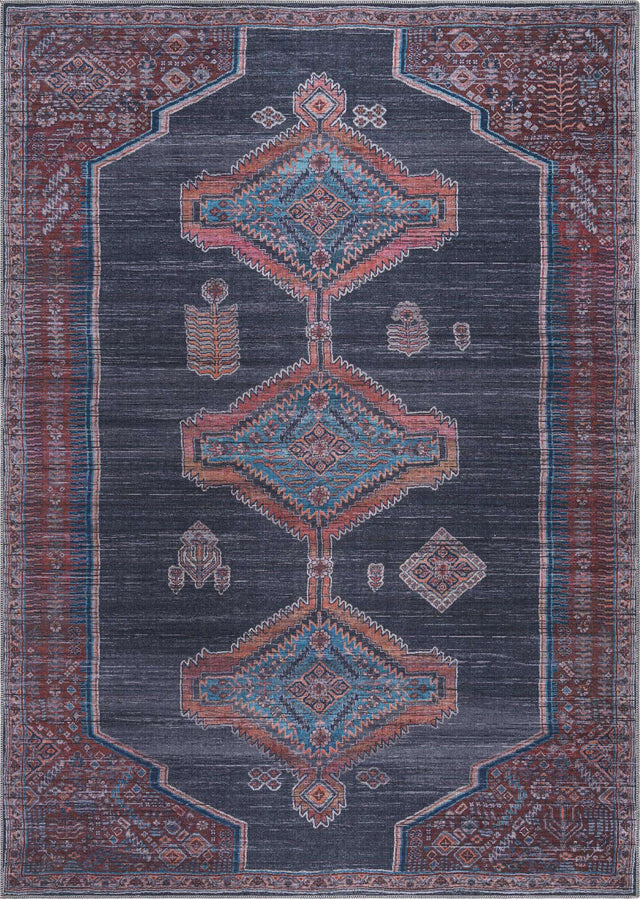 Washable Charcoal and Gray 7' 3 x 10' Sisu Rectangle Area Rug Easy to Clean Stain Resistant & Durable Polyester Chenille Distressed Vintage Look Carpet for Sale at Rug Engine