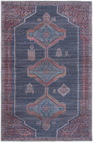 Washable Charcoal and Gray 6' 1 x 9' Sisu Rectangle Area Rug Easy to Clean Stain Resistant & Durable Polyester Chenille Distressed Vintage Look Carpet for Sale at Rug Engine