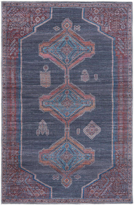 Washable Charcoal and Gray 6' 1 x 9' Sisu Rectangle Area Rug Easy to Clean Stain Resistant & Durable Polyester Chenille Distressed Vintage Look Carpet for Sale at Rug Engine