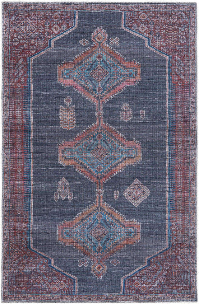 Washable Charcoal and Gray 6' 1 x 9' Sisu Rectangle Area Rug Easy to Clean Stain Resistant & Durable Polyester Chenille Distressed Vintage Look Carpet for Sale at Rug Engine