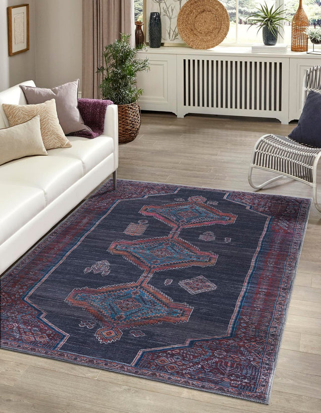 Washable Charcoal and Gray 7' 10 x 10' Sisu Rectangle Area Rug Easy to Clean Stain Resistant & Durable Polyester Chenille Distressed Vintage Look Carpet for Sale at Rug Engine
