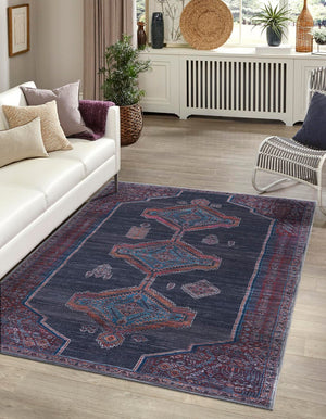 Washable Charcoal and Gray 9' 2 x 12' Sisu Rectangle Area Rug Easy to Clean Stain Resistant & Durable Polyester Chenille Distressed Vintage Look Carpet for Sale at Rug Engine