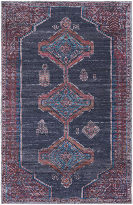 Washable Charcoal and Gray 5' 3 x 8' Sisu Rectangle Area Rug Easy to Clean Stain Resistant & Durable Polyester Chenille Distressed Vintage Look Carpet for Sale at Rug Engine