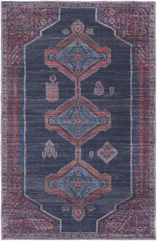 Washable Charcoal and Gray 5' 3 x 8' Sisu Rectangle Area Rug Easy to Clean Stain Resistant & Durable Polyester Chenille Distressed Vintage Look Carpet for Sale at Rug Engine