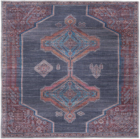 Washable Charcoal and Gray 5' 3 x 5' 3 Sisu Square Area Rug Easy to Clean Stain Resistant & Durable Polyester Chenille Distressed Vintage Look Carpet for Sale at Rug Engine