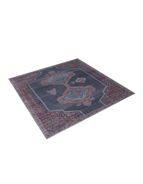 Washable Charcoal and Gray 7' 3 x 7' 3 Sisu Square Area Rug Easy to Clean Stain Resistant & Durable Polyester Chenille Distressed Vintage Look Carpet for Sale at Rug Engine