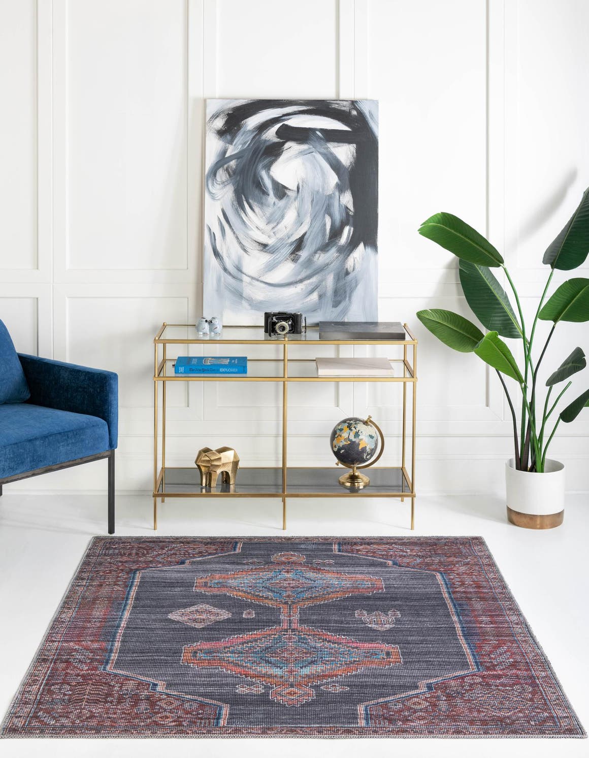 Washable Charcoal and Gray 5' 3 x 5' 3 Sisu Square Area Rug Easy to Clean Stain Resistant & Durable Polyester Chenille Distressed Vintage Look Carpet for Sale at Rug Engine
