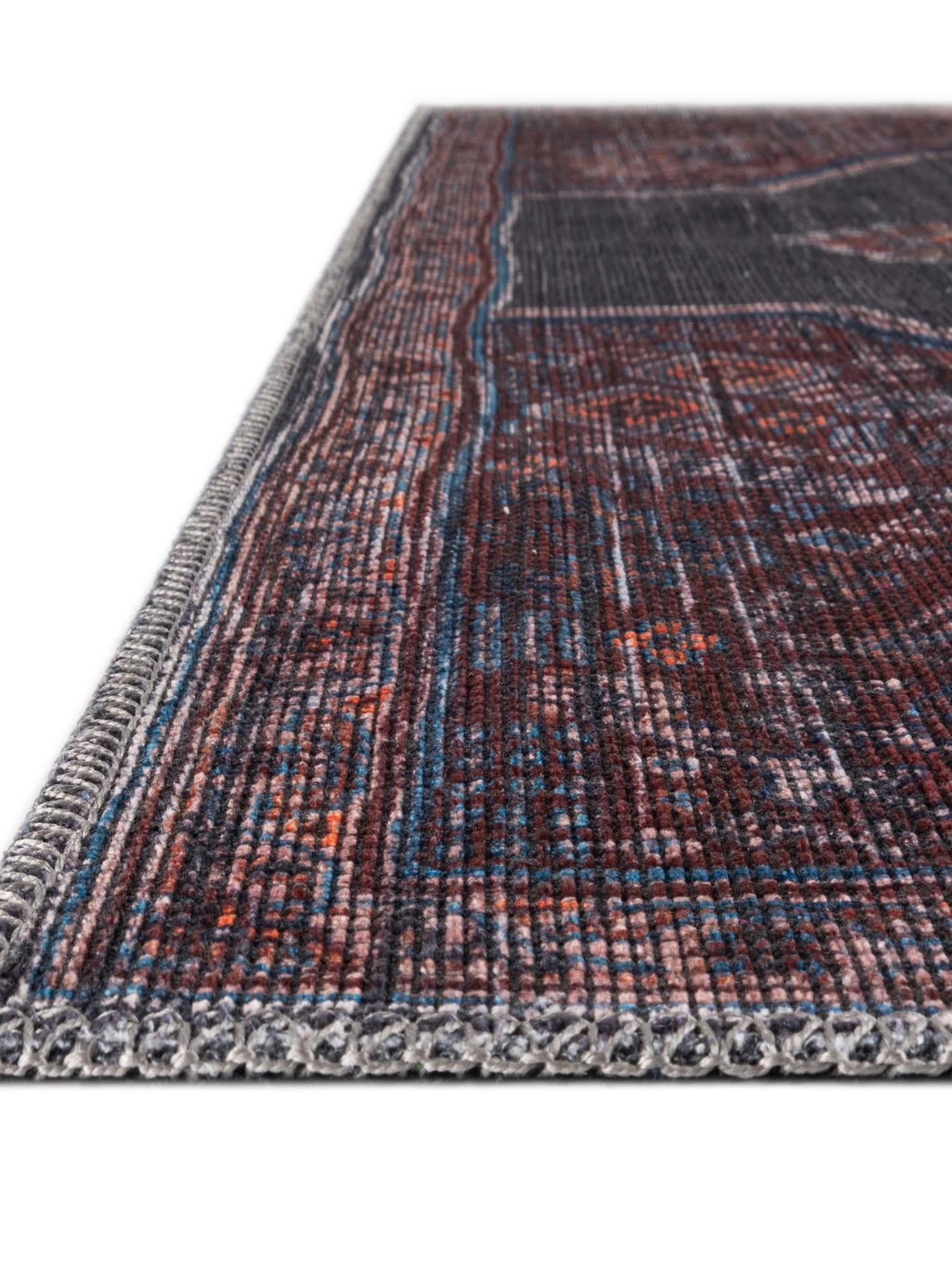 Washable Charcoal and Gray 7' 3 x 7' 3 Sisu Square Area Rug Easy to Clean Stain Resistant & Durable Polyester Chenille Distressed Vintage Look Carpet for Sale at Rug Engine